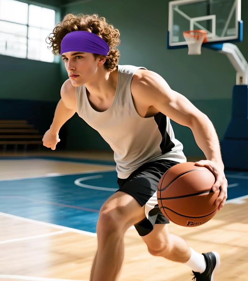 SRLLBBY 4 PCS Double-Layer Workout Headbands, Stretchy Sports Sweatband for Men and Womem, Sweat Wicking Hairbands for Running - Image 3